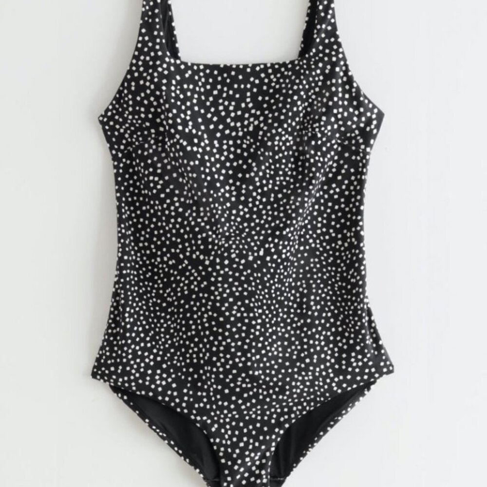 & Other Stories - Black & White Dots Low Back One Piece Swimsuit - Size 10